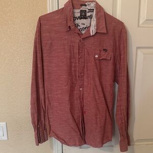 Volcom Men's Casual Red Button-Down Shirt large